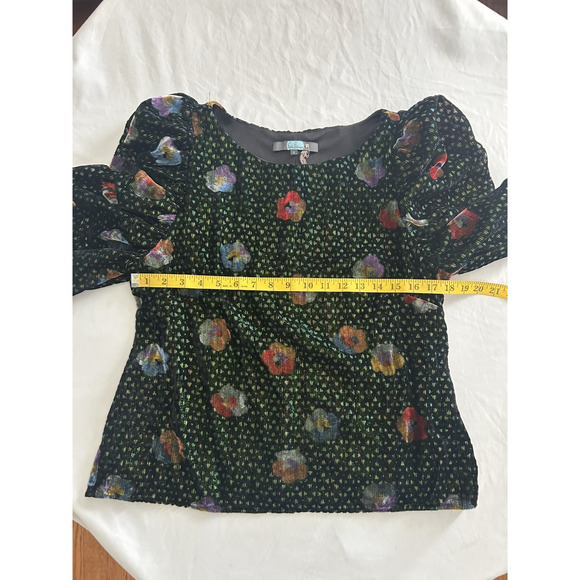 Eva Franco Velvet Floral Metallic Blouse Womens Size 6 Black Green - Picture 7 of 9
